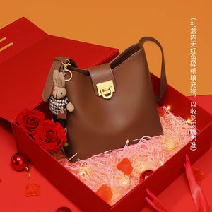 VINEY Everyday Genuine Leather Large Capacity Convertible Bucket Bag
