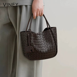 VINEY Urban Genuine Leather Large Capacity Basket Convertible Bucket Bag