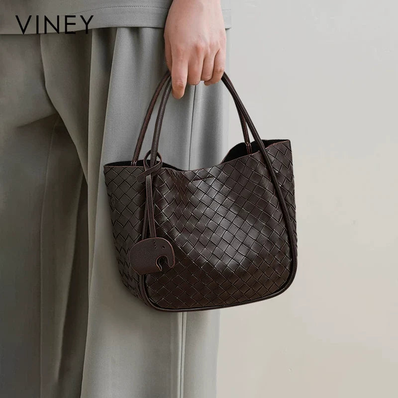 VINEY Urban Genuine Leather Large Capacity Basket Convertible Bucket Bag