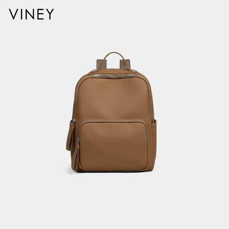 VINEY Commuter Genuine Leather Large Capacity Backpack
