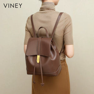 VINEY Weekend Genuine Leather Large Capacity Backpack