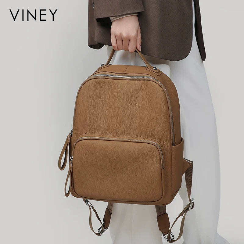 VINEY Commuter Genuine Leather Large Capacity Backpack