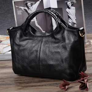 VINEY Classic Genuine Leather Large Capacity Convertible Top-Handle Bag