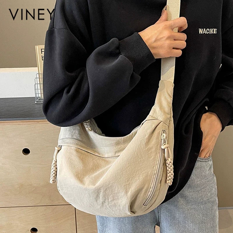 VINEY Canvas Large Capacity Lightweight Crescent Tote Bag