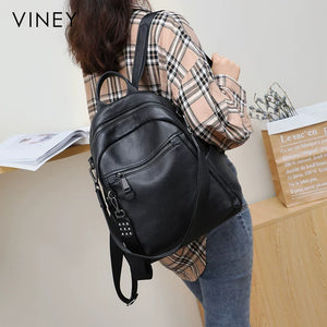 VINEY Everyday Genuine Leather Large Capacity Backpack