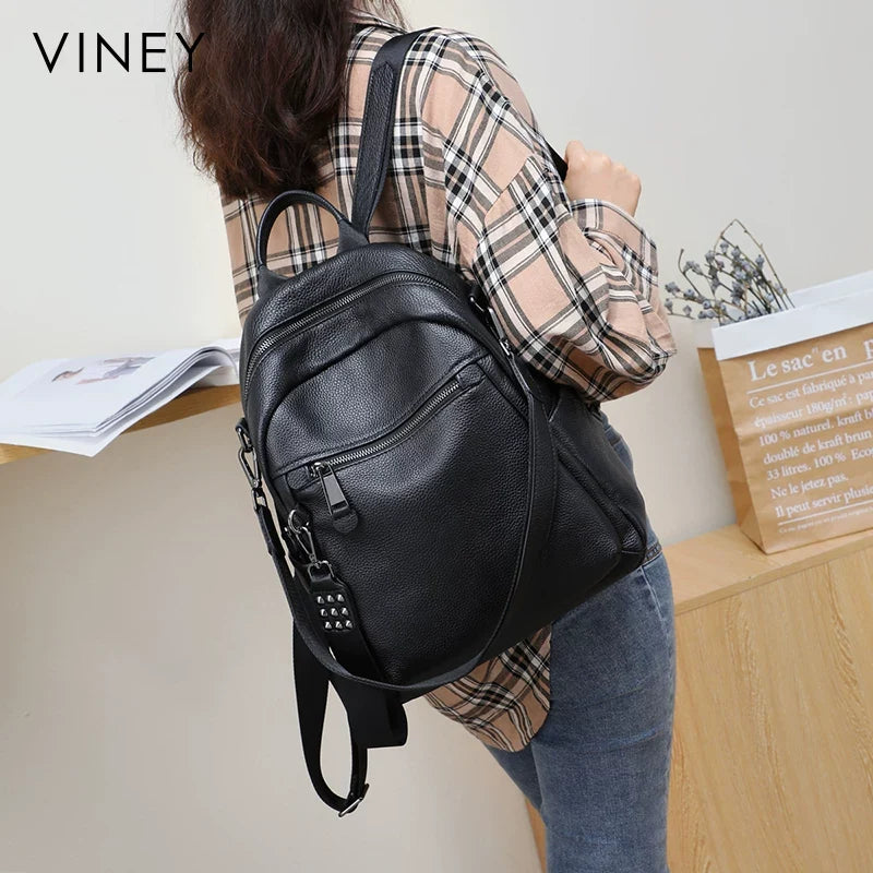 VINEY Everyday Genuine Leather Large Capacity Backpack