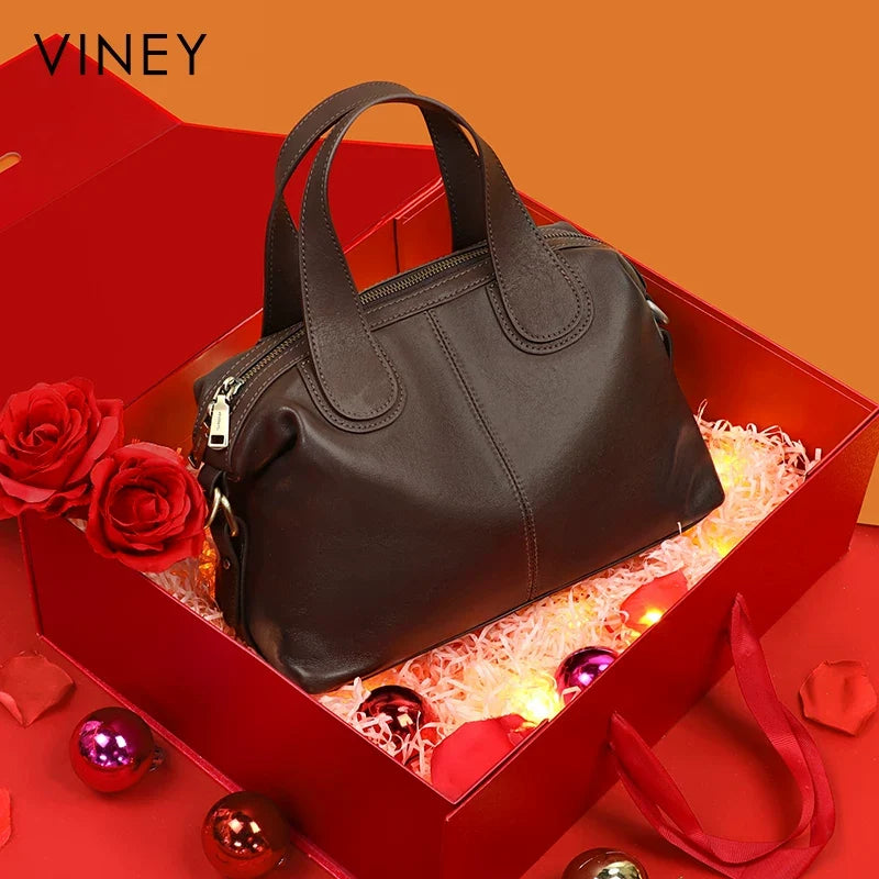 VINEY Genuine Leather Large Capacity Convertible Boston Bag