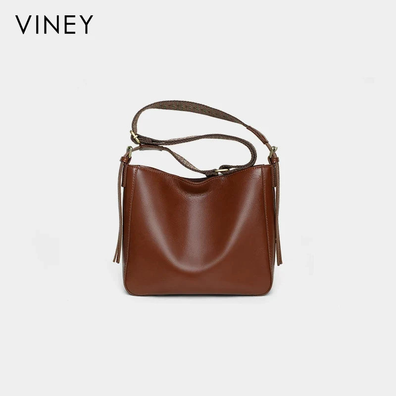 VINEY Genuine Leather Large Capacity Bucket Bag