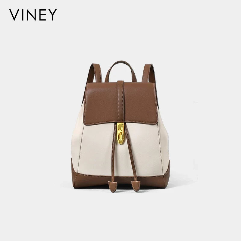 VINEY Weekend Genuine Leather Large Capacity Backpack