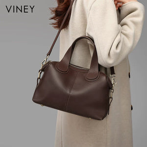 VINEY Genuine Leather Large Capacity Convertible Boston Bag in White