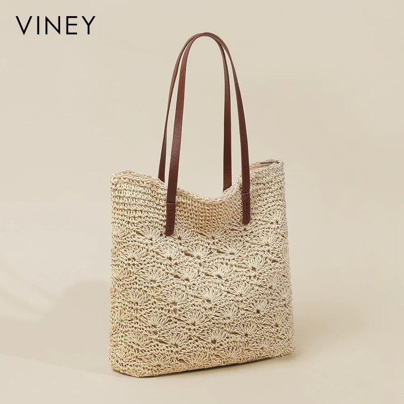 VINEY City Woven Straw Beach Large Capacity Tote Bag