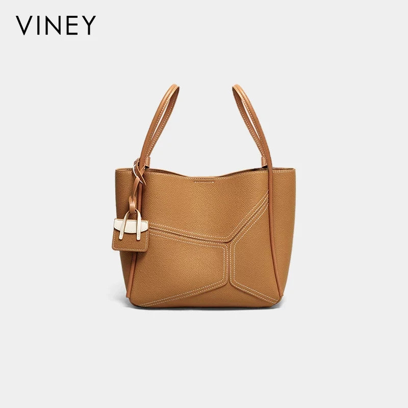 VINEY City Genuine Leather Large Capacity Convertible Bucket Bag
