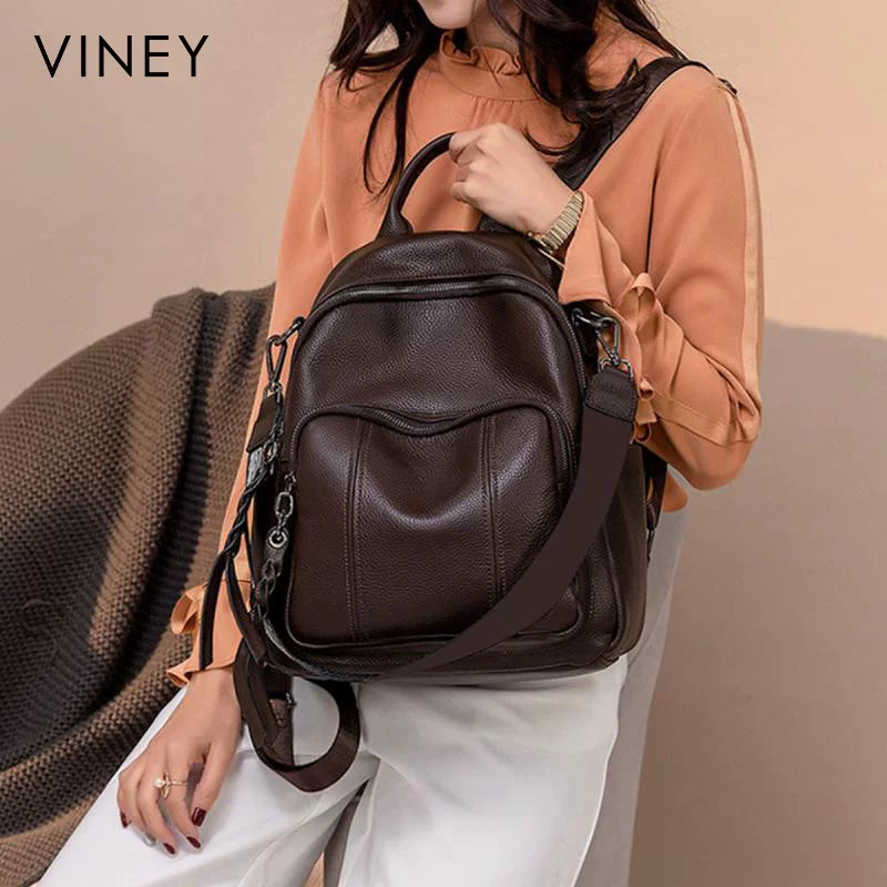 VINEY Everyday Genuine Leather Large Capacity Lightweight Backpack