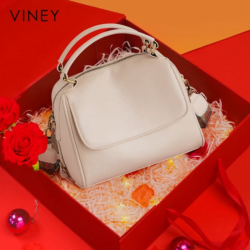 VINEY Genuine Leather Large Capacity Lightweight Boston Bag