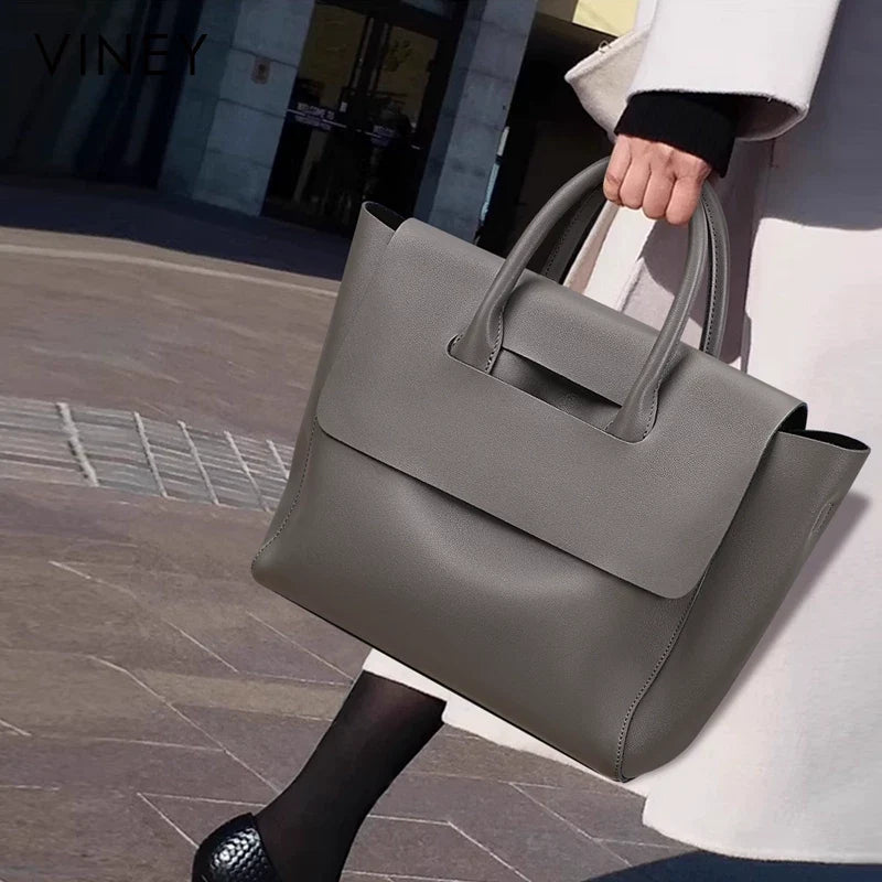 VINEY Urban Genuine Leather Large Capacity Convertible Tote Bag