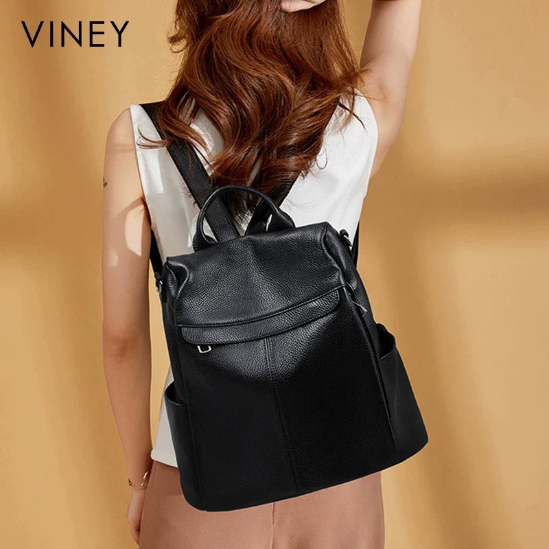 VINEY Genuine Leather Lightweight Backpack