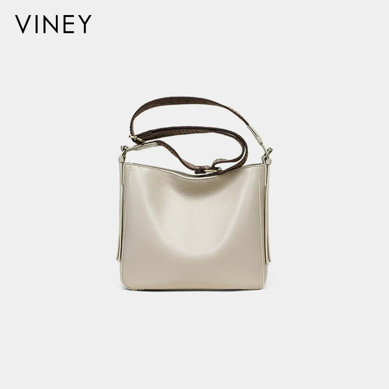 VINEY Genuine Leather Large Capacity Bucket Bag