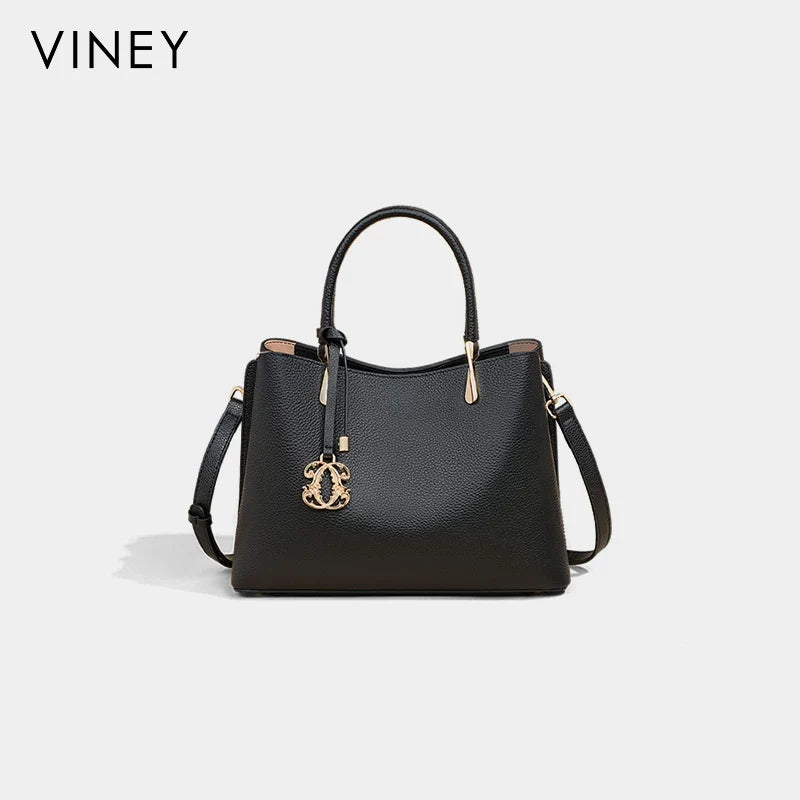 VINEY Modern Genuine Leather Large Capacity Convertible Bucket Bag