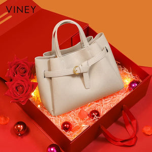 VINEY City Genuine Leather Large Capacity Convertible Tote Bag