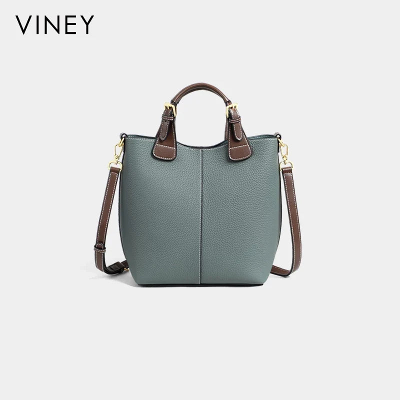 VINEY Everyday Genuine Leather Large Capacity Basket Convertible Bucket Bag