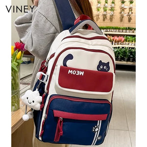 VINEY Canvas Large Capacity Lightweight Colorblock Backpack in Purple