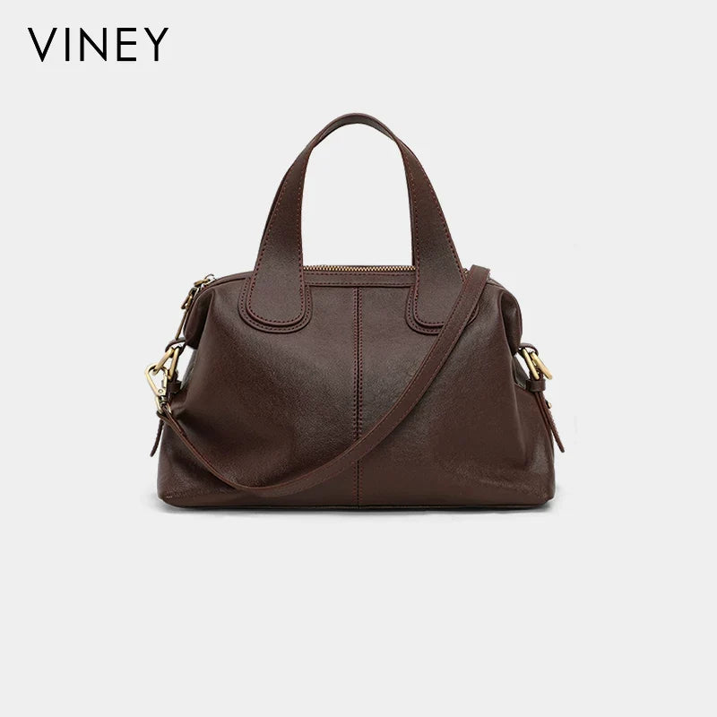 VINEY Genuine Leather Large Capacity Convertible Boston Bag
