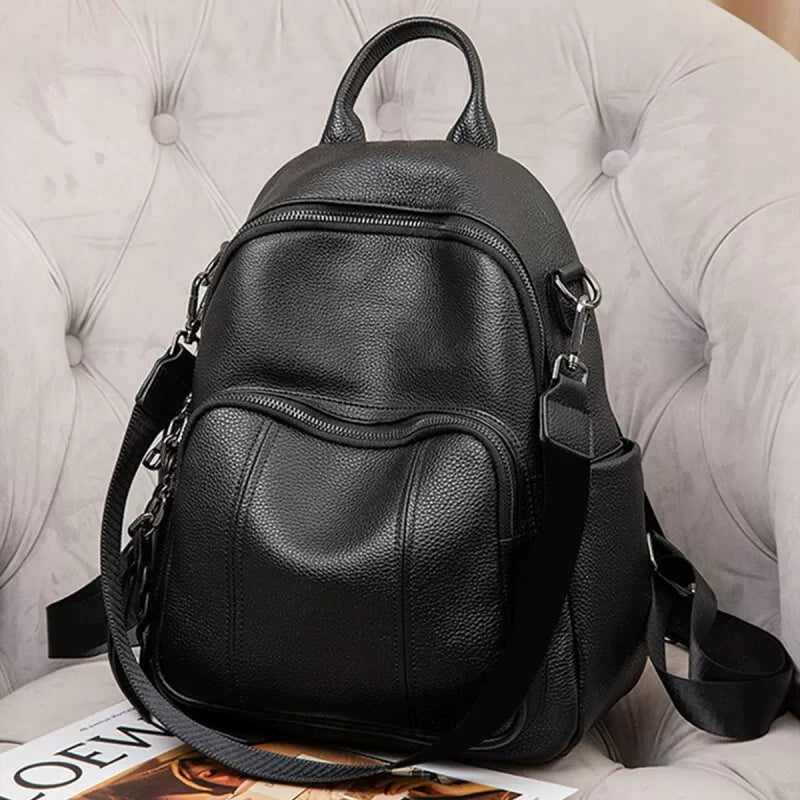 VINEY Everyday Genuine Leather Large Capacity Lightweight Backpack