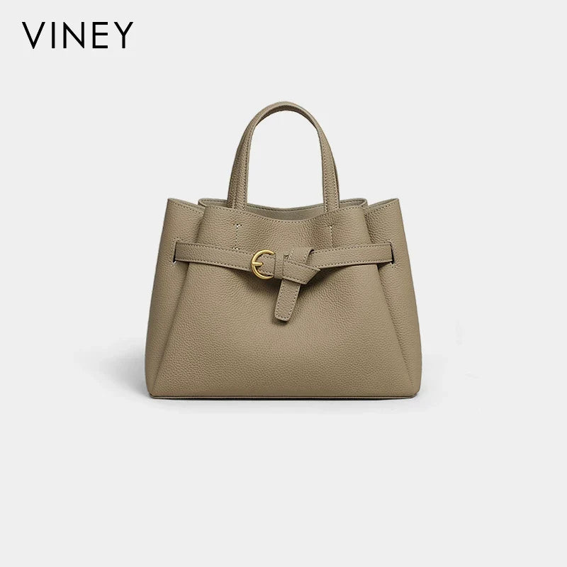 VINEY Classic Genuine Leather Large Capacity Convertible Bucket Bag