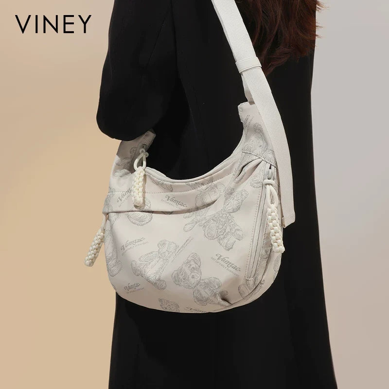 VINEY Urban Canvas Large Capacity Crescent Tote Bag