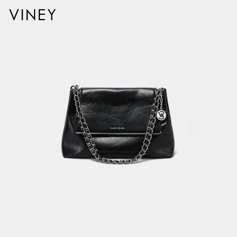 VINEY Urban Genuine Leather Large Capacity Chain-Strap Tote Bag