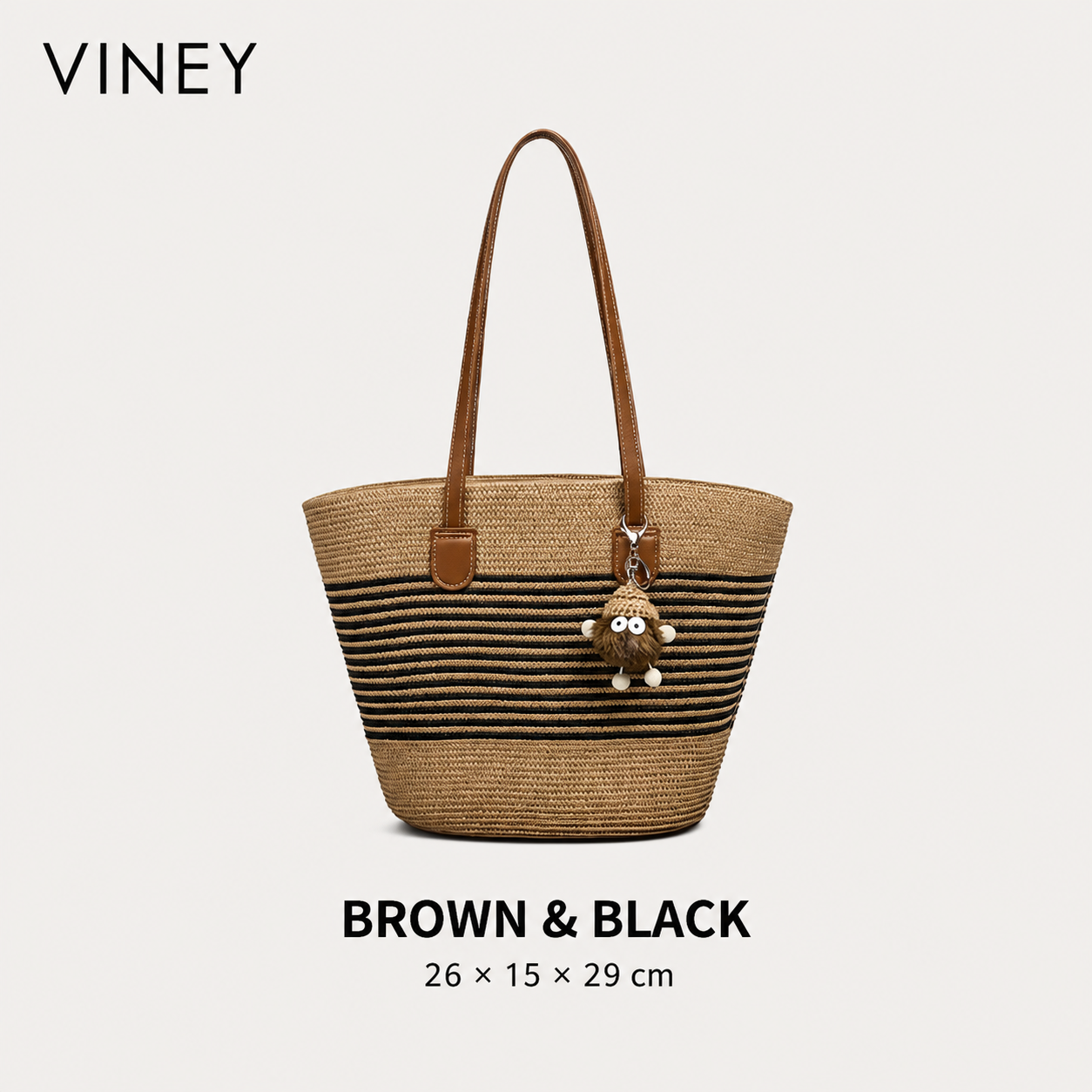 VINEY Striped Woven Straw Tote Bag for Women