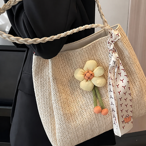 VINEY Woven Summer Tote Bag with Flower Charm product image 8