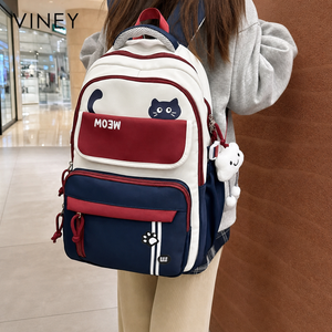 VINEY Canvas Large Capacity Lightweight Colorblock Backpack lifestyle view
