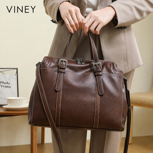 VINEY Genuine Leather Large Capacity Vintage Convertible Tote Bag product image 2