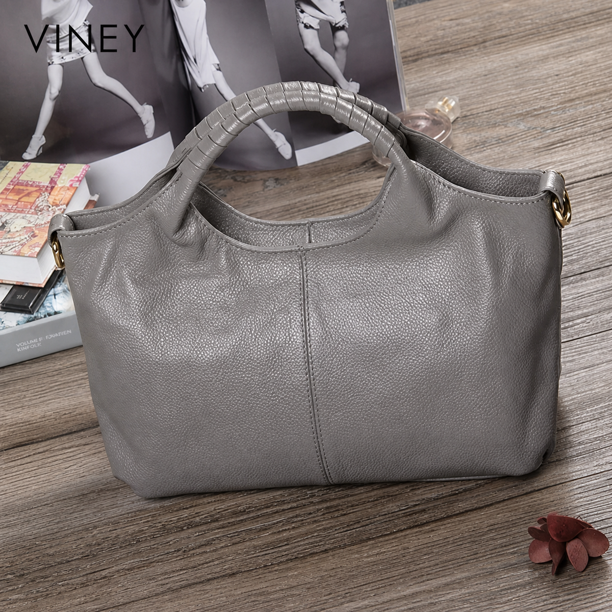 VINEY Classic Genuine Leather Large Capacity Convertible Top-Handle Bag — English product image 2