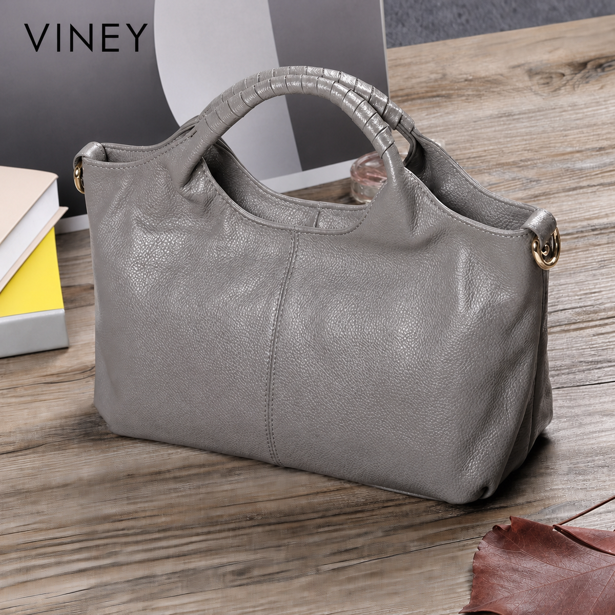 VINEY Classic Genuine Leather Large Capacity Convertible Top-Handle Bag lifestyle view