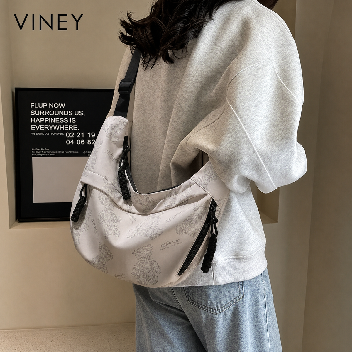 VINEY Everyday Canvas Large Capacity Crescent Tote Bag lifestyle view
