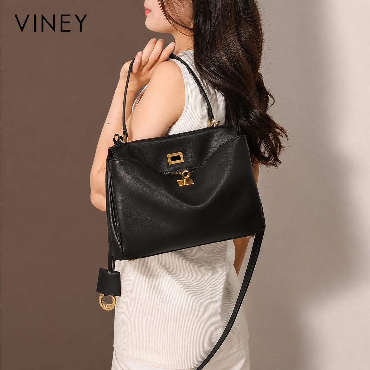 VINEY Genuine Leather Convertible Tote Bag — English product image 2