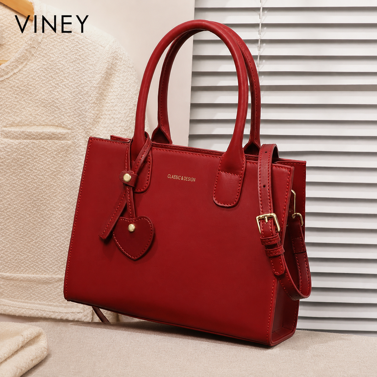 VINEY City Genuine Leather Large Capacity Convertible Top-Handle Bag — English product image 1
