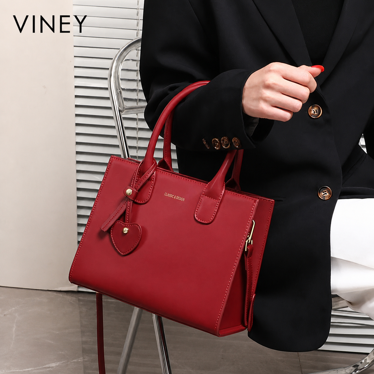 VINEY City Genuine Leather Large Capacity Convertible Top-Handle Bag — English product image 2