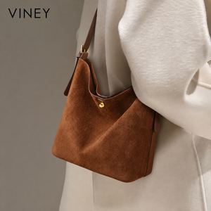 VINEY Suede Large Capacity Vintage Convertible Bucket Bag lifestyle view