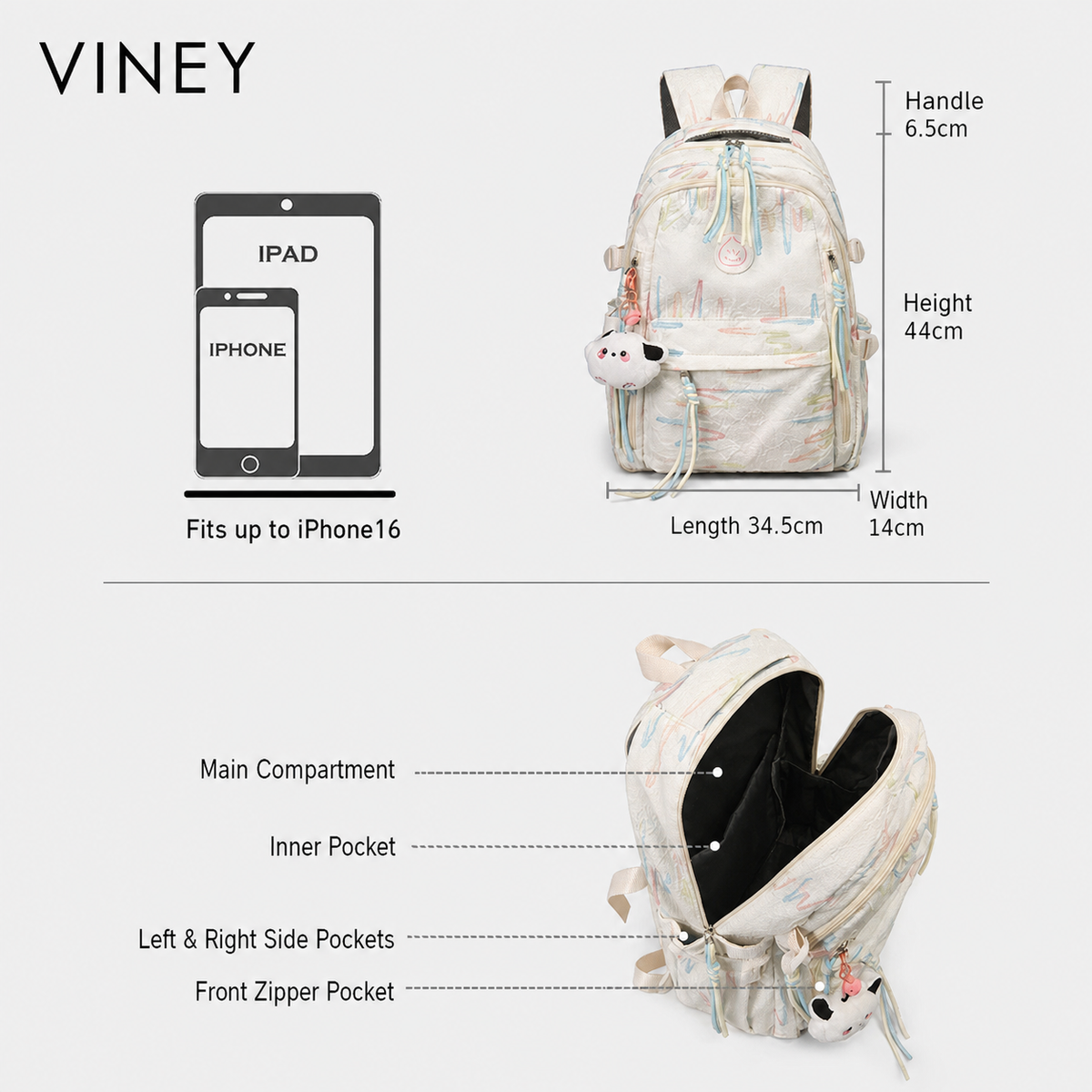 VINEY Classic Large Capacity Lightweight Backpack — English product image 10