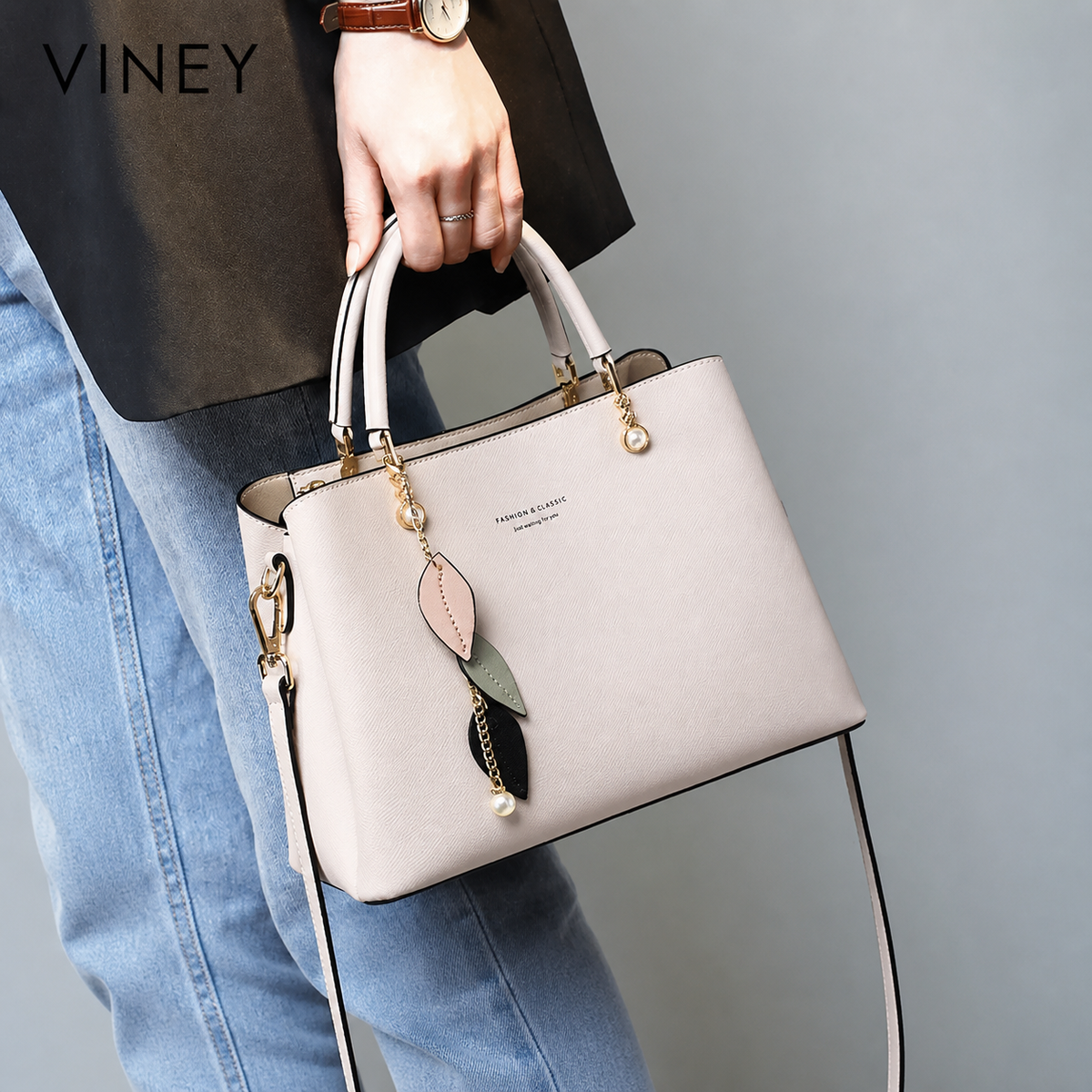 VINEY Everyday Genuine Leather Convertible Top-Handle Bag lifestyle view