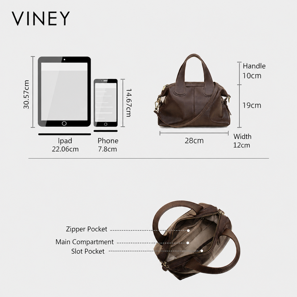 VINEY Genuine Leather Large Capacity Convertible Boston Bag — English product image 5