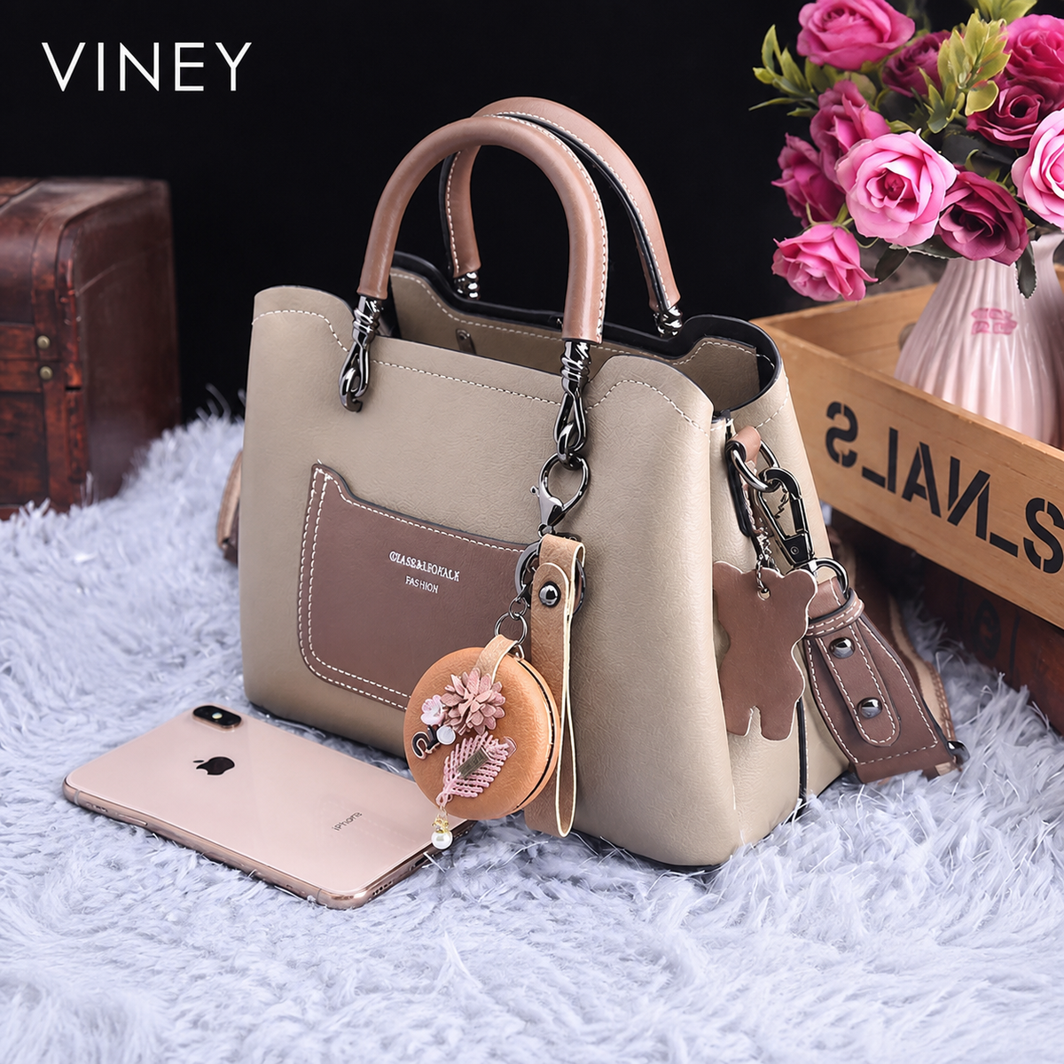 VINEY Genuine Leather Convertible Bucket Bag — English product image 1