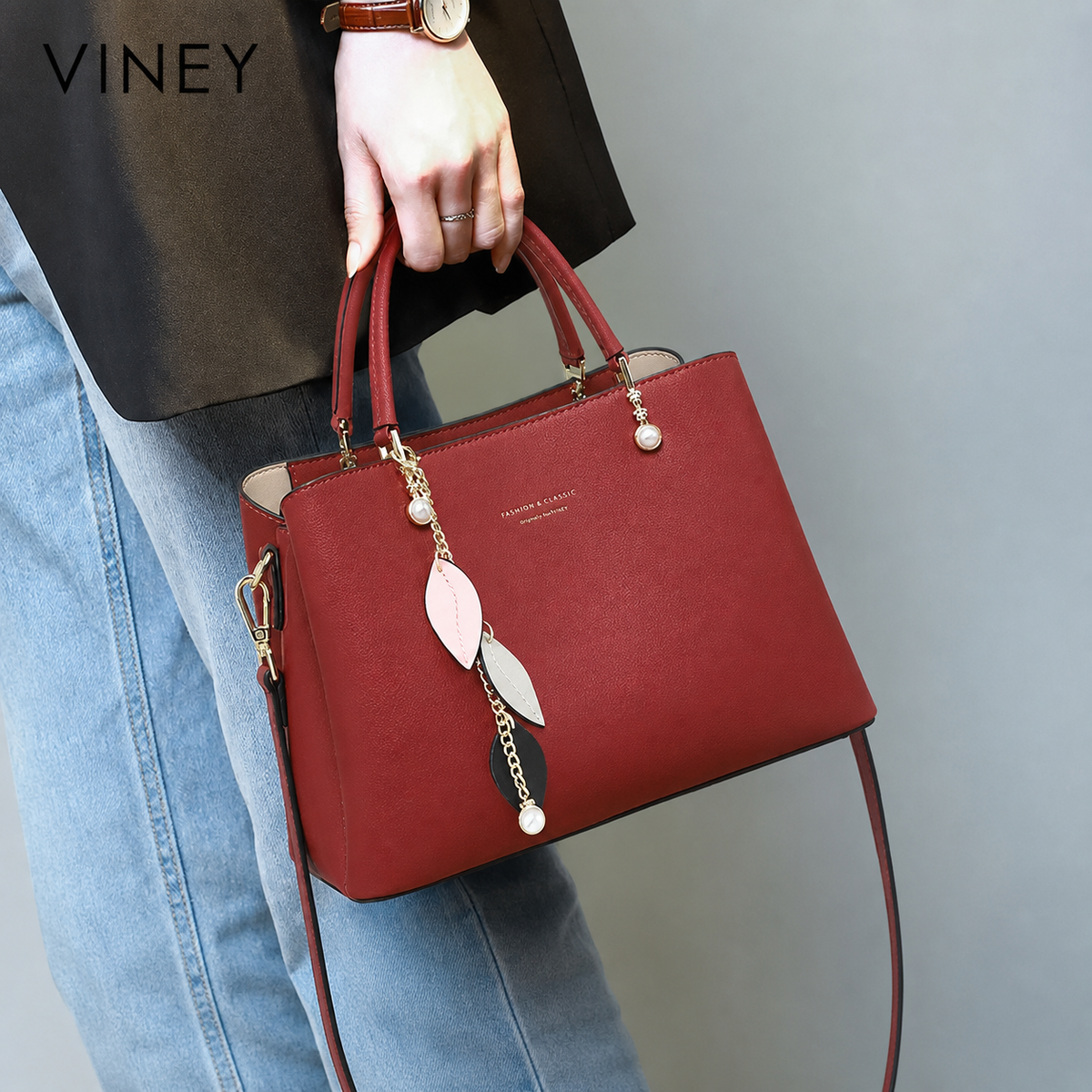 VINEY Everyday Genuine Leather Large Capacity Lightweight Top-Handle Bag — English product image 1