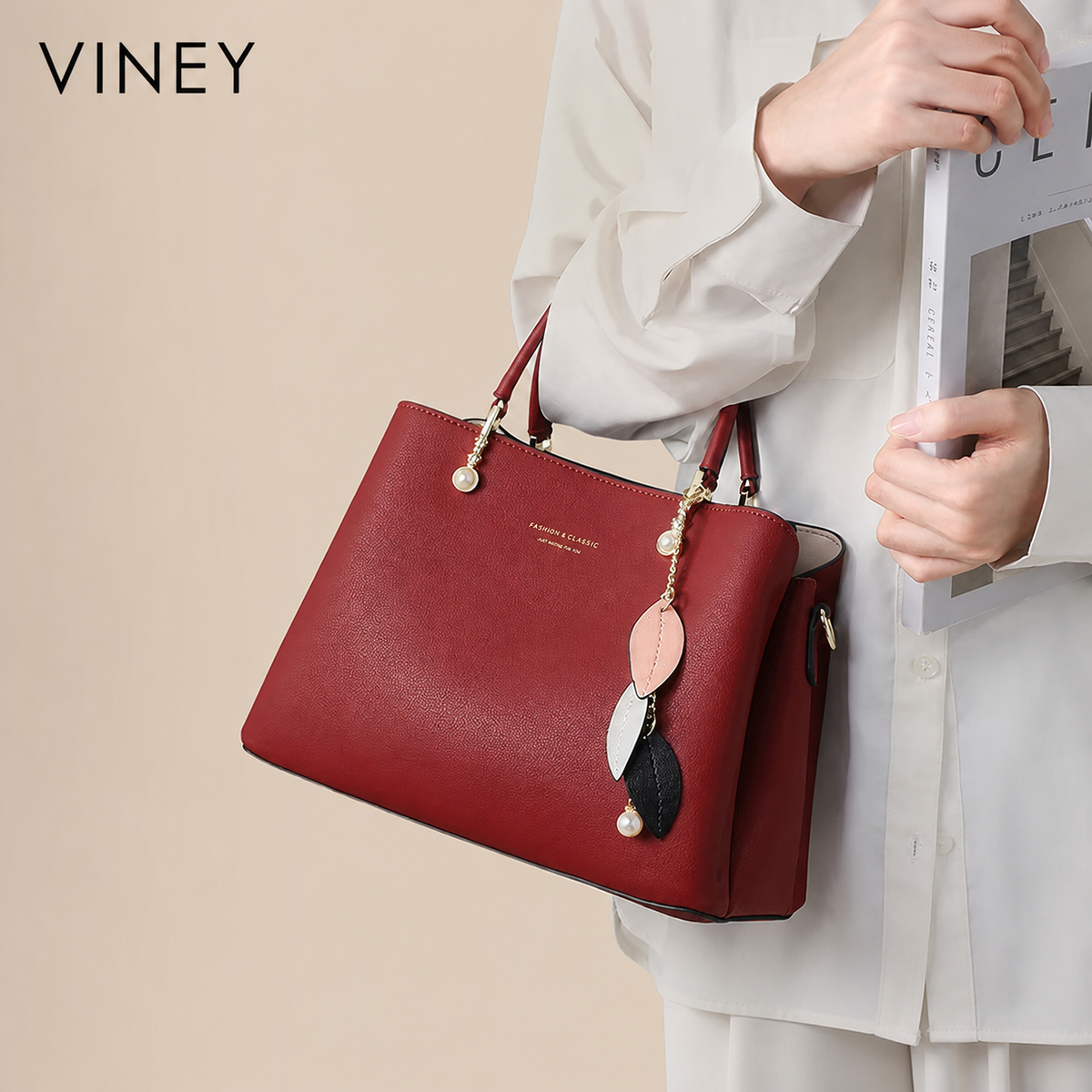 VINEY Everyday Genuine Leather Large Capacity Lightweight Top-Handle Bag — English product image 2