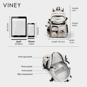 VINEY Commuter Canvas Large Capacity Lightweight Backpack — English product image 5