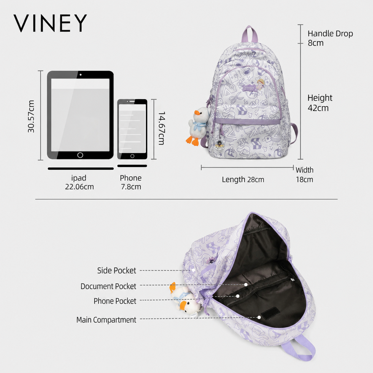 VINEY Commuter Large Capacity Lightweight Backpack — English product image 5