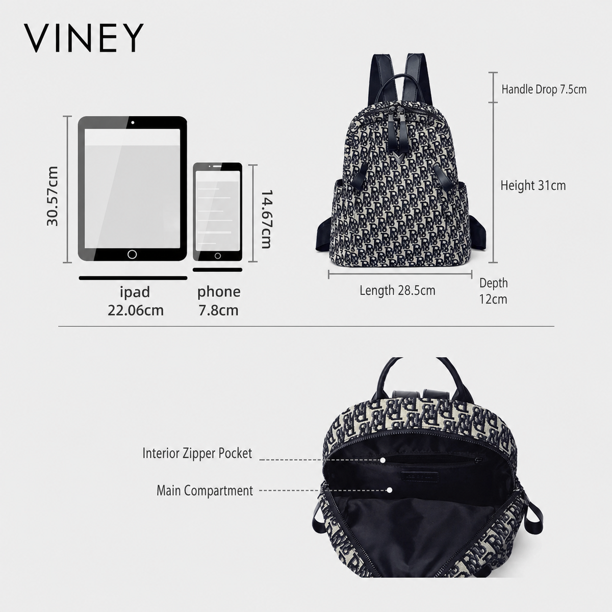 VINEY Everyday Canvas Large Capacity Backpack — English product image 5